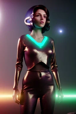 Ultra Realistic retro sci-fi scene, portrait, brunette woman, sweet Monica Belucci face, perfect iris, glow eyes, makeup. Alien Saturn background, Retro sci-fi style, helmet, tight latex coat, fog, rain, soft color, highly detailed, unreal engine 5, ray tracing, RTX, lumen lighting, ultra detail, volumetric lighting, 3d, finely drawn, high definition, high resolution.