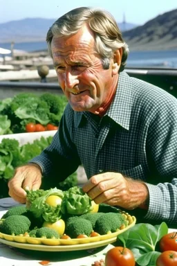 President George Bush painted puking up broccoli on the island of japan