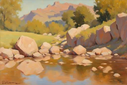 Sunny day, rocks, mountains, puddle, rodolphe wytsman and ludwig dettman impressionism paintings