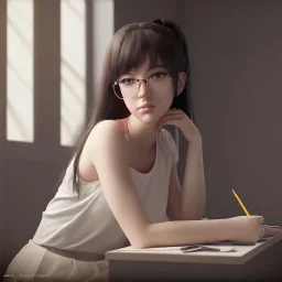 Beautiful girl studying in room, anime style