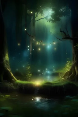 In the magic forest is lighting. One thunder hit in to the lake. Lake make a dried. Make a fairy without flang.
