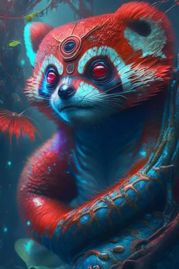 Red panda snake koala alien,FHD, detailed matte painting, deep color, fantastical, intricate detail, splash screen, complementary colors, fantasy concept art, 32k resolution trending on Artstation Unreal Engine 5
