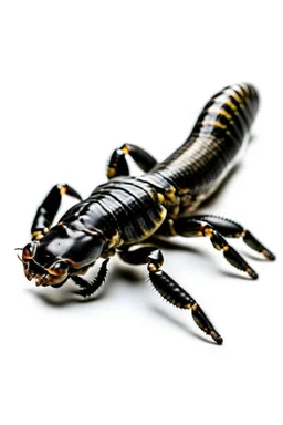 Black emperor Scorpio emblem on a burning landscape background With its Tail curled up behind his back ready to strike and from claws grasping under a storming sky with blue lightening striking around it