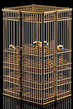 babylon reprsented by gold twitter bird logo captured in a caged box in a prioson box guarded by storm troopers