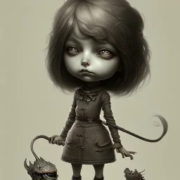 cute girl and litlle monster, Style John Kenn Mortensen,