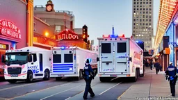A police Tesla Cybertruck is chasing a Tesla 'Model S Plaid' at top speed, on the 'Pier 39', in San Francisco. CINEMATIC. WIDE ANGLE LENS.