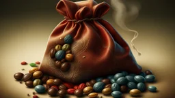 Fantasy digital illustration: 5 pieces of beans in a little bag