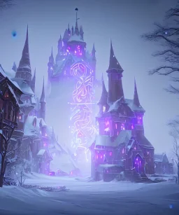 A magical snowy warlock castle in Christmas