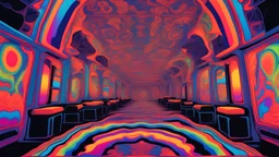 a medium prompt of a blacklight room of psychedelia after taking DMT, vibrant colors, swirling patterns, intense visuals, kaleidoscope, neon lights, mind-altering experience