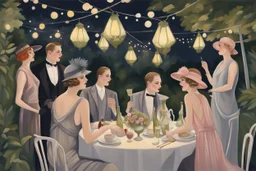 a decadent garden party in the 1920s at night, by artist "Ingrid Umber",by artist "Sienna Lamberts"