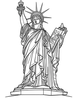 New york city Statue of Liberty coloring page, full body (((((white background))))), only use an outline., real style, line art, white color, clean line art, white background, Sketch style.