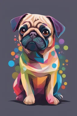 create a colorful graphic design of a cute pug dog isolated with no background