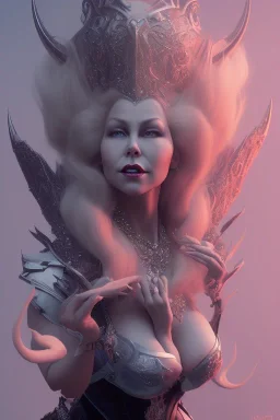 Mae West as evil queen in black leather, leather, busty, cleavage, angry, stern look. character design by cory loftis, fenghua zhong, ryohei hase, ismail inceoglu and ruan jia. unreal engine 5, artistic lighting, highly detailed, photorealistic, fantasy