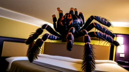 tarantula escaping hotel room while guests scream and run frantically