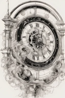 A drawing vector with defined details black ink on white background of a astronomical clock modern