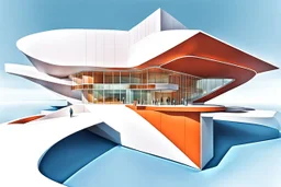 Architectural drawing of a Neofuturistic art museum, (((isometry))), ultra quality, people, treets