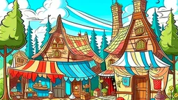 fantasy cartoon illustration: the most beautiful handkerchief store in the village