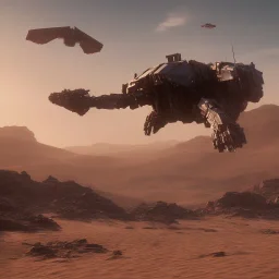 Armored Core machine robot fight another Armored Core fly in the sky in the desert with beside the ocean where you can see the space in the sky with twilight on the horizon, 4k resolution