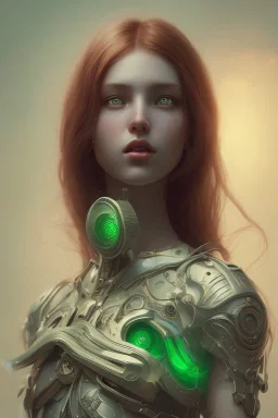 girl, cute, beautiful, long eyelashes, green and red hair, closed mouth, head and shoulders portrait, 8k resolution concept art portrait by Greg Rutkowski, Artgerm, WLOP, Alphonse Mucha dynamic lighting hyperdetailed intricately detailed Splash art trending on Artstation triadic colors Unreal Engine 5 volumetric lighting