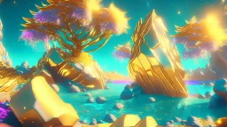 gold crystal cosmic and galactic ambiance hill sky sea ocean space galaxy rocks sunny trees pools surreal, full of details, smooth, bright sunshine，soft light atmosphere, light effect，vaporwave colorful, concept art, smooth, extremely sharp detail, finely tuned detail, ultra high definition, 8 k, unreal engine 5, ultra sharp focus