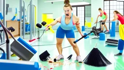 cleaning lady makes mess in gym