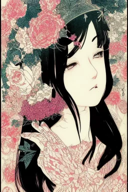 Portrait, photorealistic beautiful stunning lady and goddess, medium shot, Victo Ngai, Bosozoku, shin hanga corporate Memphis MythPunk American DarkLolita Animanga Dreamcore