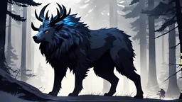 beast with a bear-like body, wolf head, and elk horns in 8k solo leveling shadow artstyle, machine them, close picture,