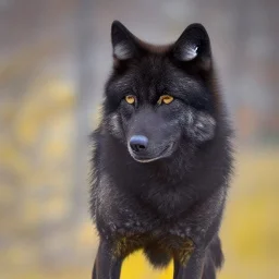 Black wolf with yellow and red