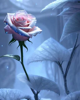 A frozen rose by pascal blanche rutkowski repin artstation hyperrealism painting concept art of detailed character design matte painting, 4 k resolution blade runner, digital Art, perfect composition, beautiful detailed intricate insanely detailed octane render trending on artstation, 8 k artistic photography, photorealistic concept art, soft natural volumetric