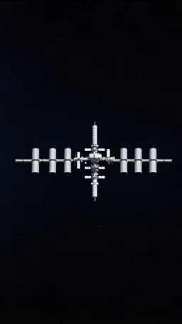 Huge space station, looking like oil drums in a line in the blackness of space