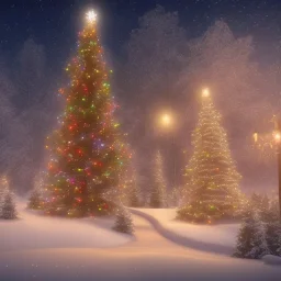 foto realistic winter city with a illuminated christmas tree in the night