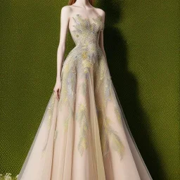 stunning couture gown designed by Marchesa inspired by Fireflies, realistic, detailed, high quality