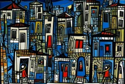 A black village in a shadow realm designed in ancient Egyptian hieroglyphics painted by Jean Dubuffet