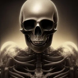 a skeleton warrior in hr giger style, red blood floating from above down the skull, steam punk, realistic, made in octane, cinematic, ultra-realistic, extremely detailed octane rendering, 8K, VRAY Super Real ar 2:3, dof photorealistic futuristic 50mm lens hard lighting dark gray tintype photograph, realistic lighting, sepia color