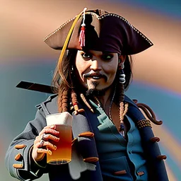 jack sparrow holding a beer