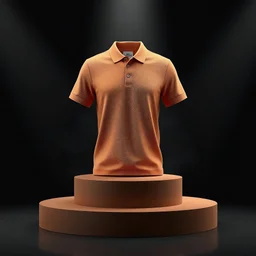 Mock up 3D brown polo shirt on a black background podium with light smoke, Ai generated Images