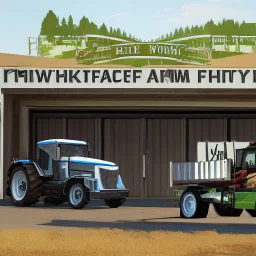 Side Door of a white truck with a logo for a wheat farm that features a tractor and wheat with text: "Pozniak Farms"