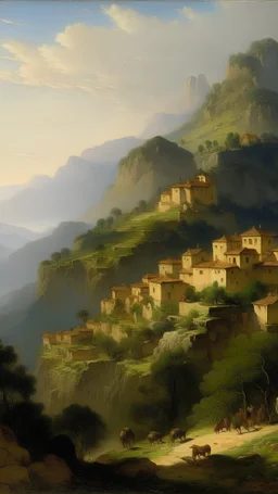 A village on a mountain painted by Francis Danby