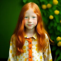 pretty girl, age 10, ginger hair, colourful, gentle, full-body