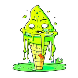 Cartoon illustration: smelly swamp ice cream, white background, no eyes