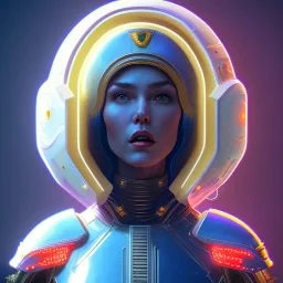 woman, american, blue, heavily made up face, round helmet, decorative color feathers, retro futuristic, latex coat, soft color, highly detailed, art stations, concept art, smooth, unreal engine 5, god rays, ray tracing, RTX, lumen lighting, ultra detail, volumetric lighting, 3d, finely drawn, high definition, high resolution.