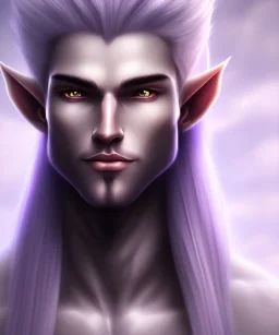 Elf, Male, Long White Hair, Darker Black Skin, Lavender Eyes