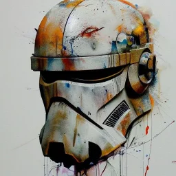 photorealistic riot trooper helmet with weathered painting , illustration on coarse canvas by <agnes cecile> and <Yoji Shinkawa>, ornate and intricate details , soft smooth lighting, ultra detailed concept art,