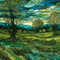 A green plain filled with trees painted by Vincent van Gogh