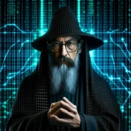 Cyberse wizard using glasses with matrix backgroud