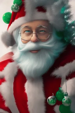 All Black Santa, translucent, wearing green mask, white smoke, red green blue, rage, high definition, ultra 8 k, volumetric lighting, blue fire, rain