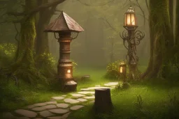 wooded forest stone lantern path