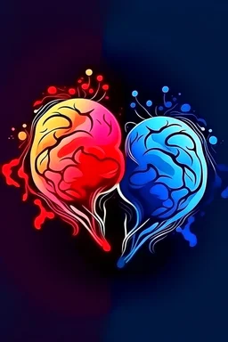 Brain and Heart for Mental health awareness care, digital art painting logo.