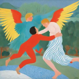 [art by David Hockney] Jacob wrestling with angel
