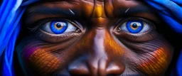 Extreme closeups of Wolof people. Their eyes glow with gemstone colors and reflect Cobalt Infinity, –v6